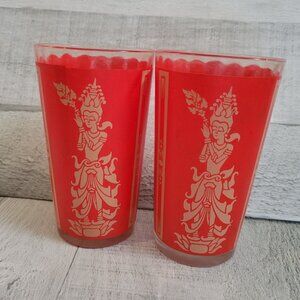 Thai Goddess Mid Century Modern Retro Bar High Ball Glass Set of 6 Asian MCM
